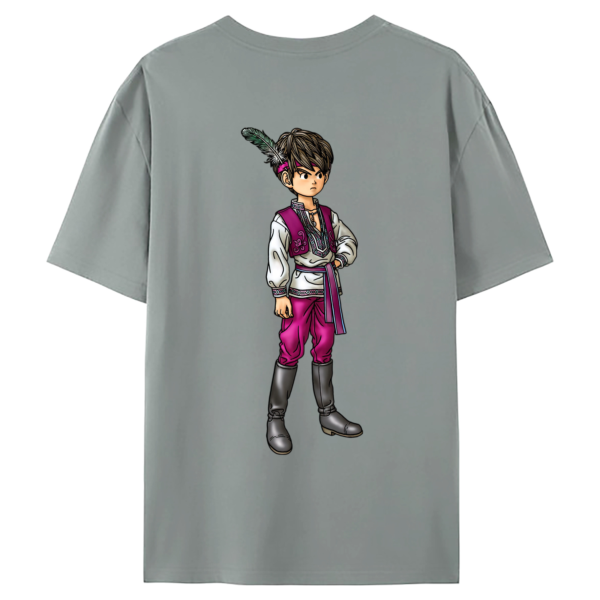 （画像用） ドラゴンクエスト Doragon Kuesuto Dragon Quest 綿100％ メンズ半袖Tシャツ（バックプリント） 通気性